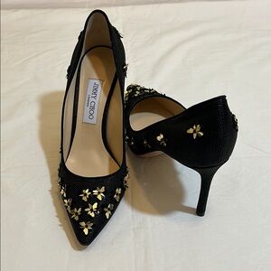 Jimmy Choo Black Floral Embellished Women's Heels  Made in Italy Size 40.5